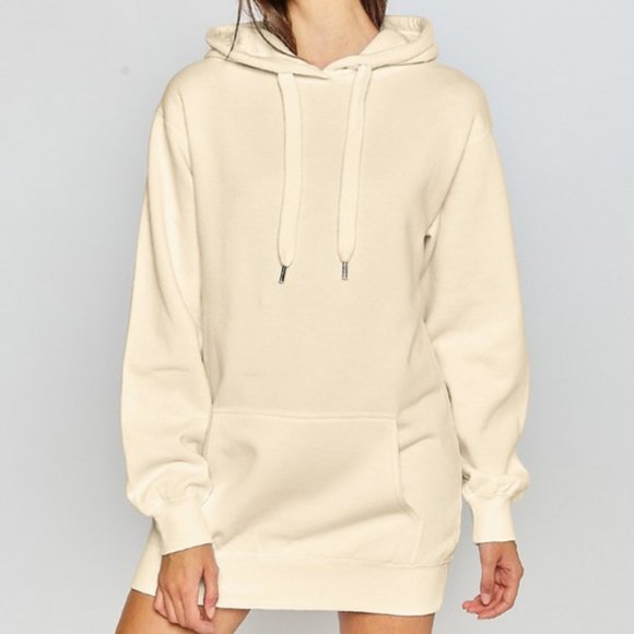 NEW Cream Hoodie Hooded Long Sleeves Ultra SOFT Cozy Long Sweatshirt Tunic Dress - Picture 5 of 8